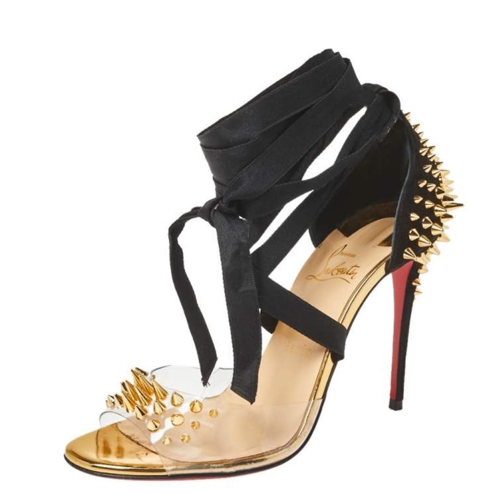 Christian Louboutin Black Suede and PVC Barbarissima Spike Wrap Sandals